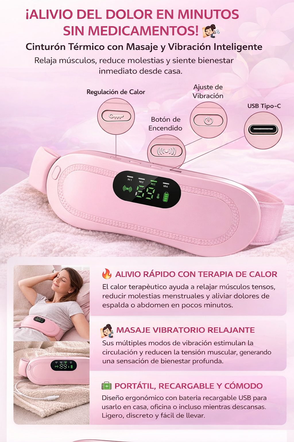 CalmaHeat™ Cinturón Eléctrico Para Cólicos y dolores menstruales.